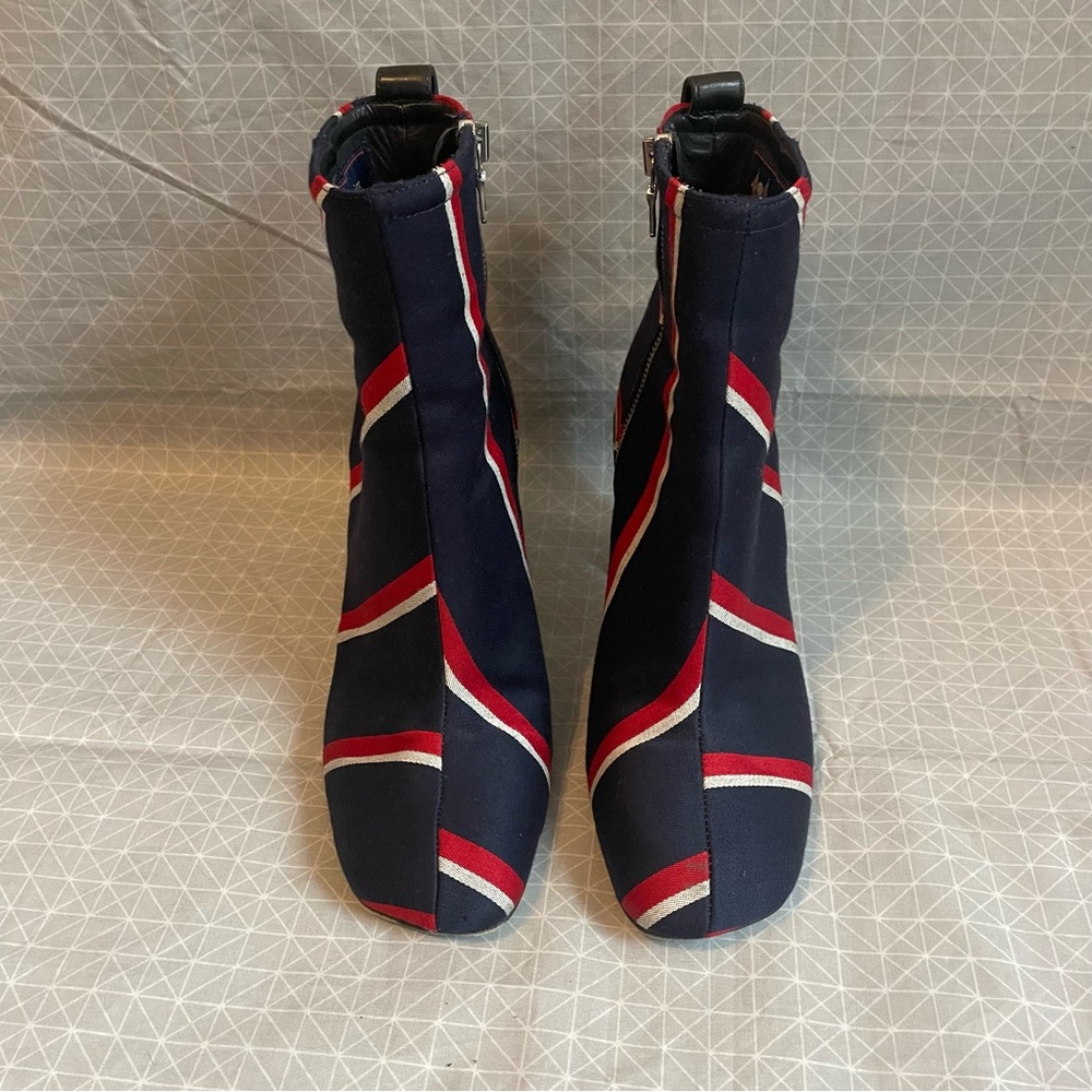 Rag & Bone Ellis Wool Leather Red Navy Striped Boots 37 - Picture 2 of 11